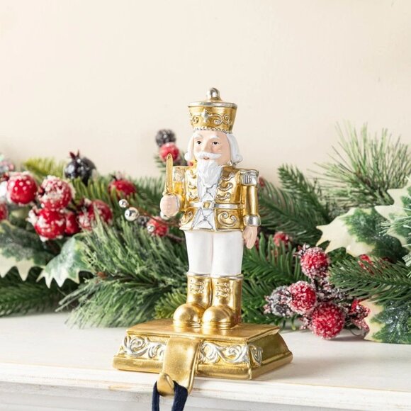 Nutcracker Christmas Stocking Holders, Set of 2 Gold and White - Picture 3 of 5